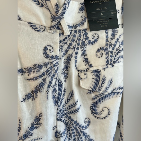 NWT Banana Republic Linen Pants — Creamy White w/Blue Paisley Floral - Picture 4 of 9